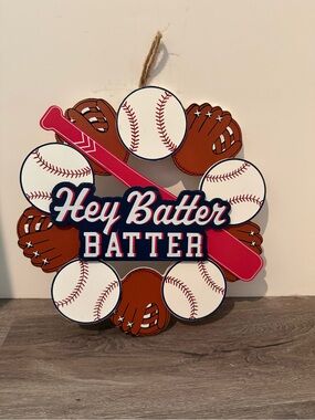 Super Cute “Hey Batter Batter” Wooden Door Wreath- NWT